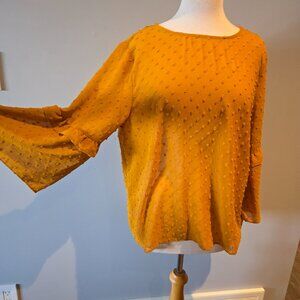 George Women’s Swiss Dot Bell Sleeve Top | Size XL | Mustard Yellow